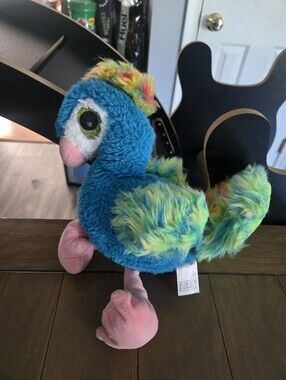 Plush Blue and Multi-Color Peacock Fiesta Bird